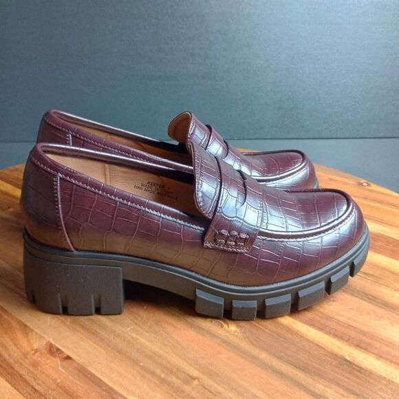 Corkys Burgundy Croc-Embossed Loafers - Picture 7 of 13